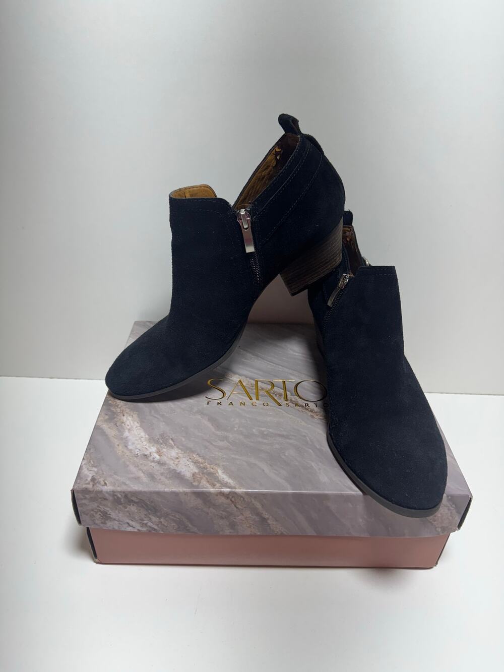 Franco Sarto Boots Women’s Sz 10 Garfield Ankle Booties Black Leather Block Heel